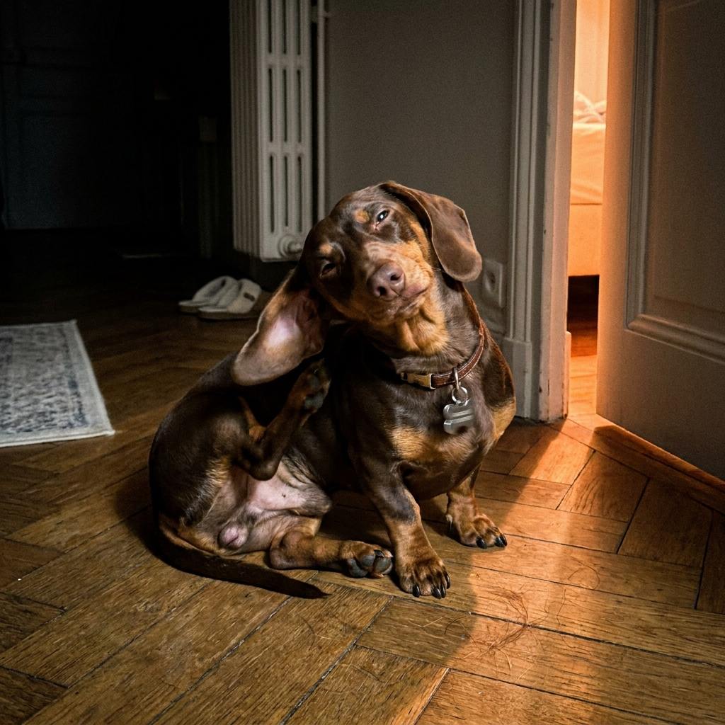 Chien qui se gratte la nuit